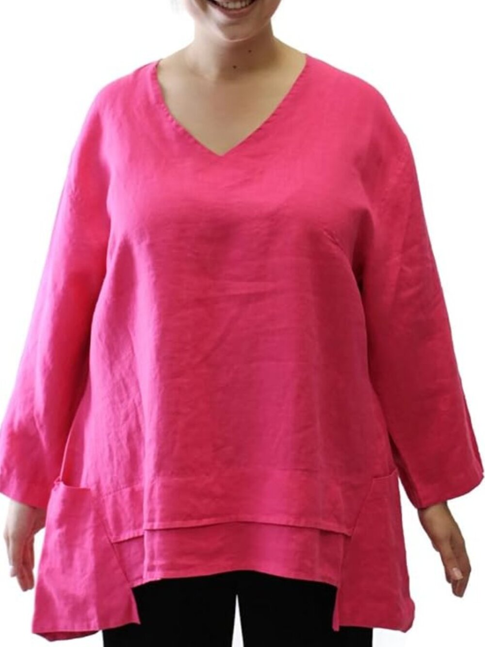 NWT Women's V-Neck Pocket Linen Tunic Relaxed Fit Pink  XL
